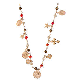 Collana Amore argento rosé multicolore arancio medaglie Benedictus