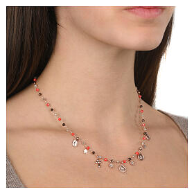 Necklace Amore rose silver multicolored orange Agios medals