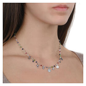 Kette von Agios, Amore, 925er Silber, rhodiniert, Schmucksteine in Grün- und Rosatönen