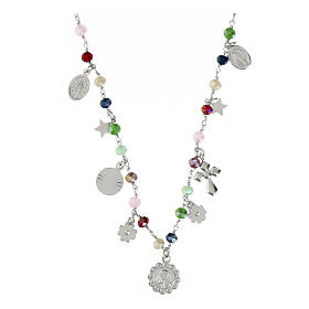 Amore necklace with dangle charms and multicoloured beads, 925 silver, Agios Gioielli
