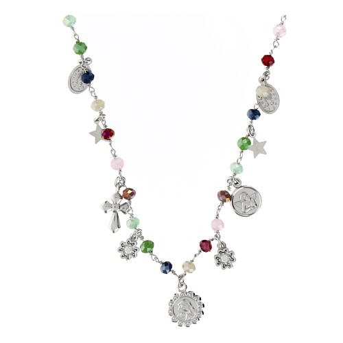 Amore necklace with dangle charms and multicoloured beads, 925 silver, Agios Gioielli 1