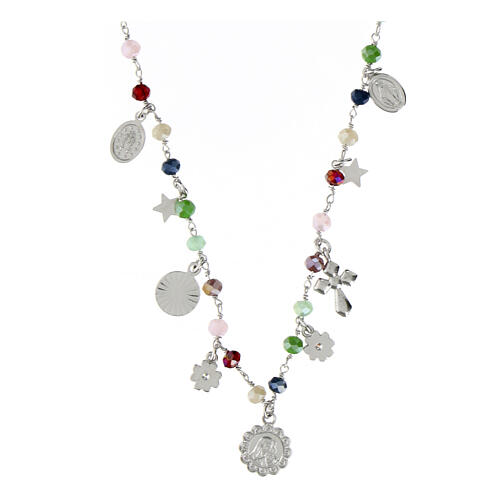Amore necklace with dangle charms and multicoloured beads, 925 silver, Agios Gioielli 2