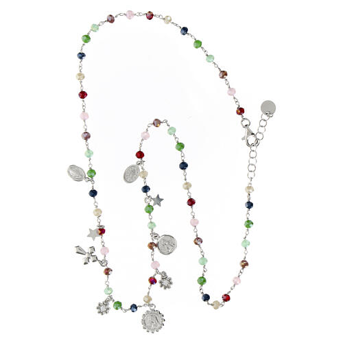 Amore necklace with dangle charms and multicoloured beads, 925 silver, Agios Gioielli 3