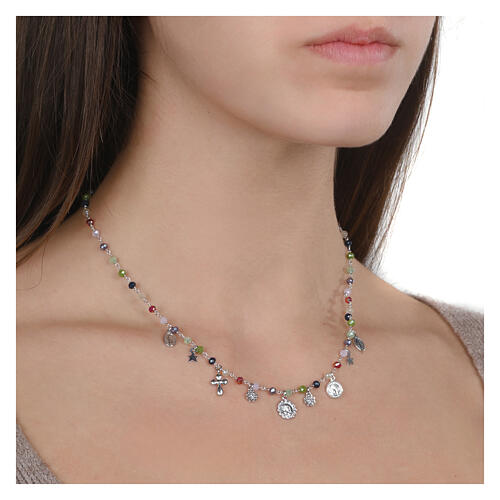 Colar Amore Agios prata 925 contas multicores e berloques 2