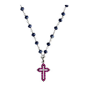 Coloribus necklace, Agios Gioielli, 925 silver, blue beads and pink rhinestones