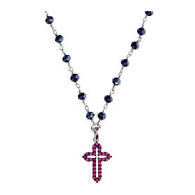 Coloribus necklace, Agios Gioielli, 925 silver, blue beads and pink rhinestones