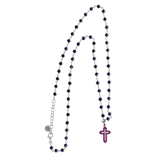 Coloribus necklace, Agios Gioielli, 925 silver, blue beads and pink rhinestones 4