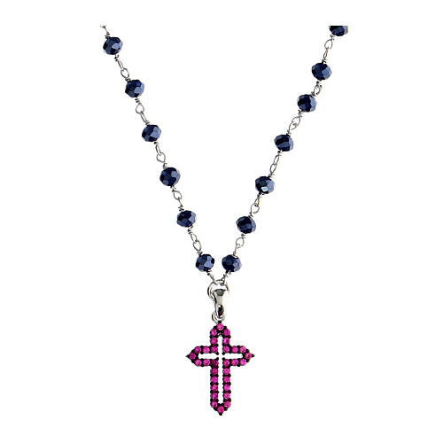 Collana Coloribus blu croce zirconi rosa Agios argento 925 1