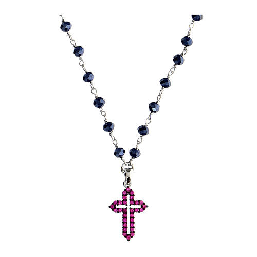Cross necklace Coloribus blue pink zircons Agios 1