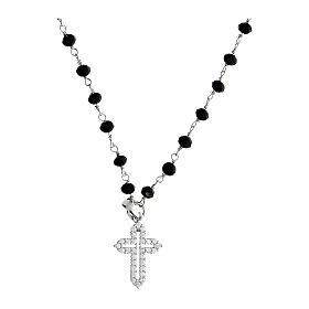 Coloribus necklace black beads with zircon cross Agios