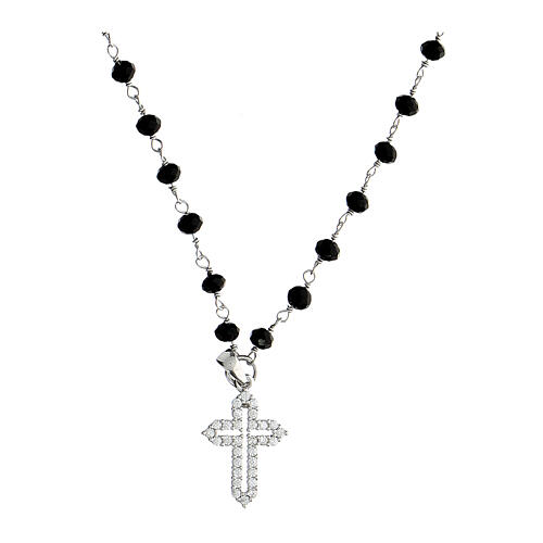 Coloribus necklace black beads with zircon cross Agios 1