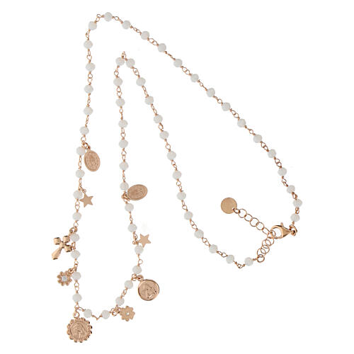 Collana grani rosa charm medaglie Amore Agios argento 925 4