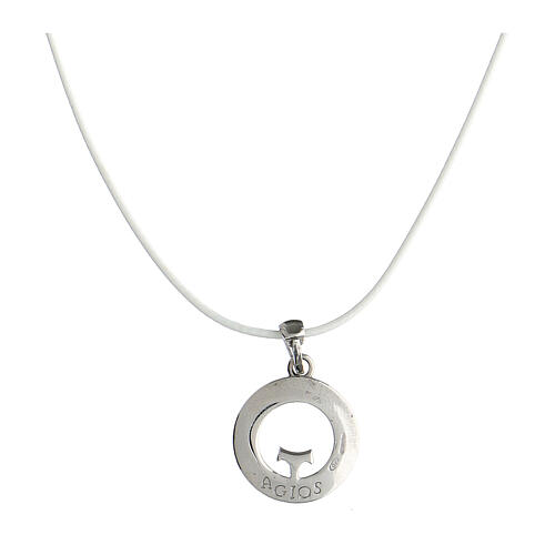 Numisma necklace by Agios, white rope and silver pendant with tau cross 2