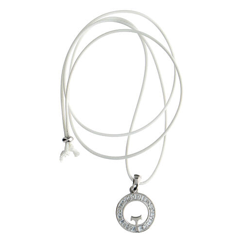 Numisma necklace by Agios, white rope and silver pendant with tau cross 3