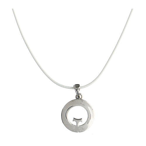 Collana Numisma corda bianca Tau argento 925 Benedictus 3