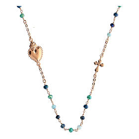 Agios Sacred Heart necklace of rosé 925 silver, green and blue beads