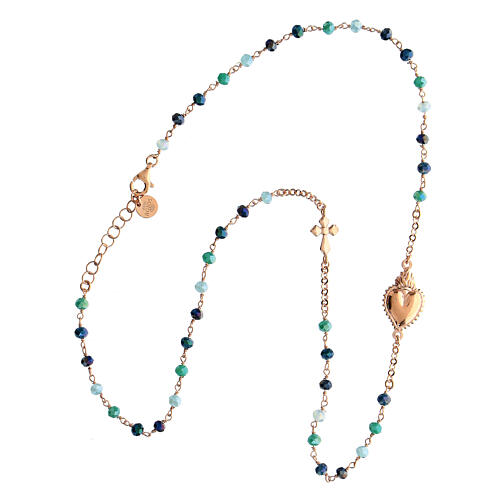 Agios Sacred Heart necklace of rosé 925 silver, green and blue beads 3