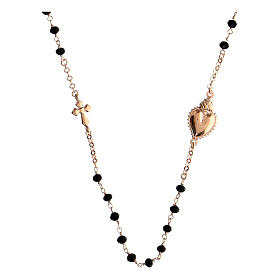 Agios Sacred Heart choker of rosé 925 silver, black beads