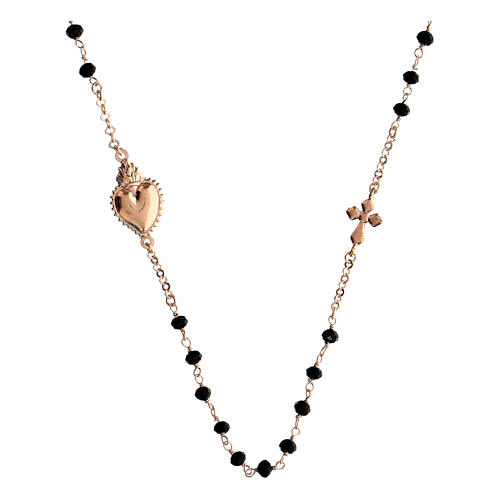 Agios Sacred Heart choker of rosé 925 silver, black beads 1