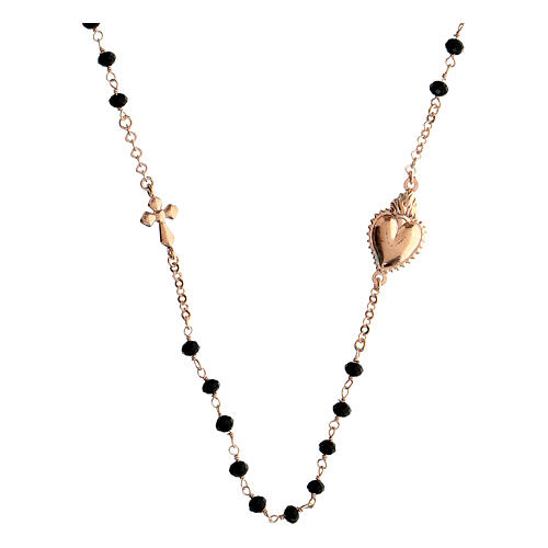 Agios Sacred Heart choker of rosé 925 silver, black beads 2