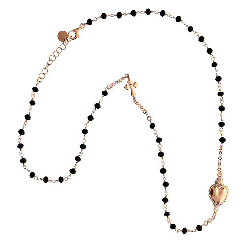 Agios Sacred Heart choker of rosé 925 silver, black beads 3