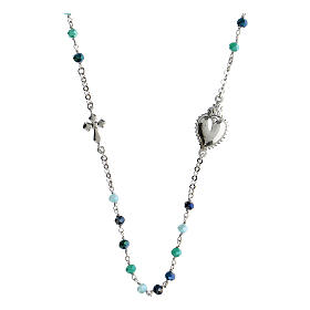 Agios Sacred Heart chocker of 925 silver, green and blue beads