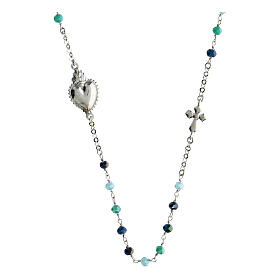 Agios Sacred Heart chocker of 925 silver, green and blue beads