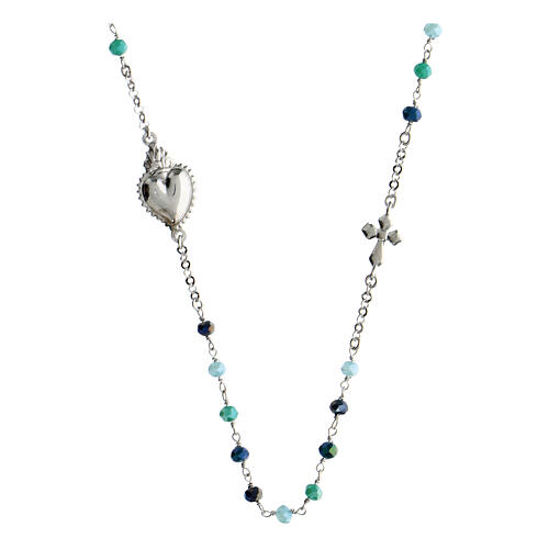 Agios Sacred Heart chocker of 925 silver, green and blue beads 1