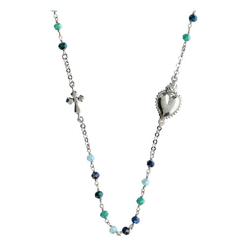 Agios Sacred Heart chocker of 925 silver, green and blue beads 2