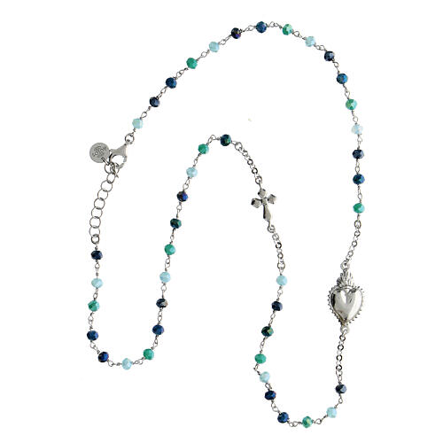 Agios Sacred Heart chocker of 925 silver, green and blue beads 3