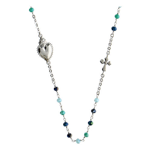 Agios Sacred Heart chocker of 925 silver, green and blue beads 1