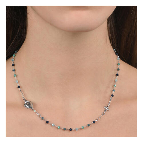 Agios Sacred Heart chocker of 925 silver, green and blue beads 2