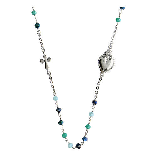 Agios Sacred Heart chocker of 925 silver, green and blue beads 3