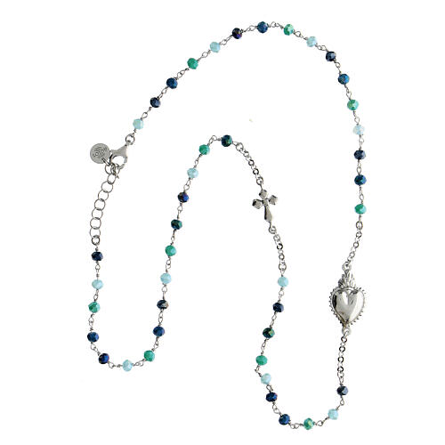 Agios Sacred Heart chocker of 925 silver, green and blue beads 4