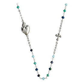 Collier Sacré Coeur argent 925 rhodié grains bleus Agios