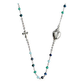 Collier Sacré Coeur argent 925 rhodié grains bleus Agios