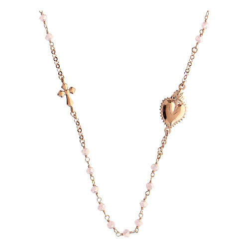 Agios Sacred Heart choker of rosé 925 silver, pink beads 2