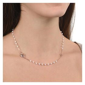 Collier ras de cou argent 925 rosé grains rose pâle Sacré Coeur Agios