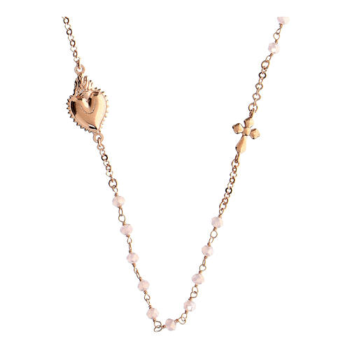 Girocollo Sacro Cuore grani rosa argento rosé Agios 1