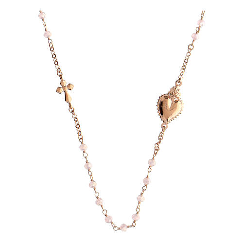 Girocollo Sacro Cuore grani rosa argento rosé Agios 3