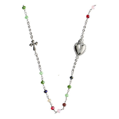 Collar gargantilla Sagrado Corazón granos rosas plata rosada Benedictus 3