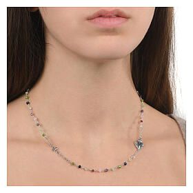 Collier ras de cou argent 925 rhodié grains multicolores Sacré Coeur Agios