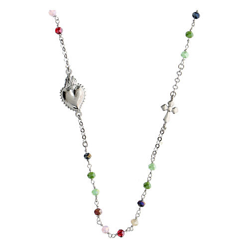 Collier ras de cou argent 925 rhodié grains multicolores Sacré Coeur Benedictus 1