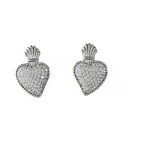 Sacred heart earrings in silver with white zircons