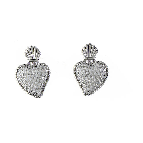 Sacred heart earrings in silver with white zircons 1