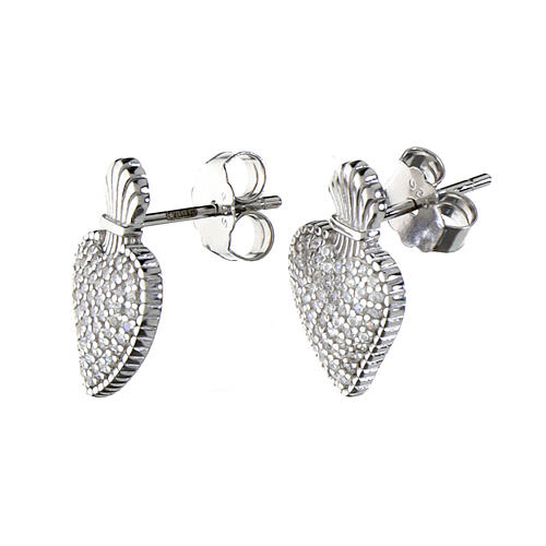 Sacred heart earrings in silver with white zircons 2