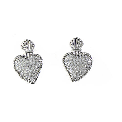 Sacred heart earrings in silver with white zircons 1