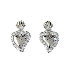 Agios O Sacrum Cor stud earrings, rhodium-plated silver and white rhinestones