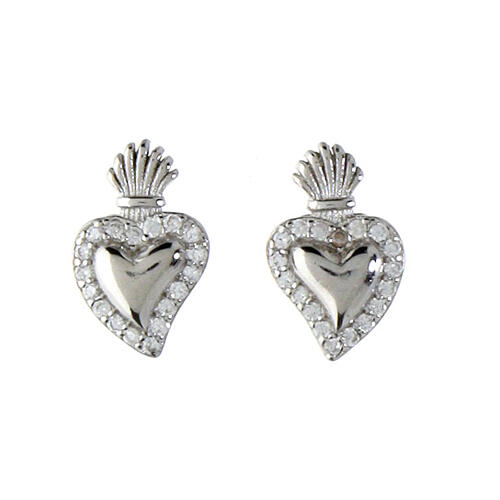 Agios O Sacrum Cor stud earrings, rhodium-plated silver and white rhinestones 1