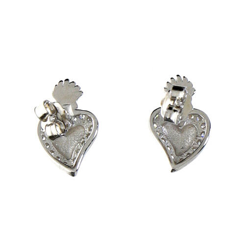 Agios rhodium-plated Sacred Heart earrings with white zircons 3